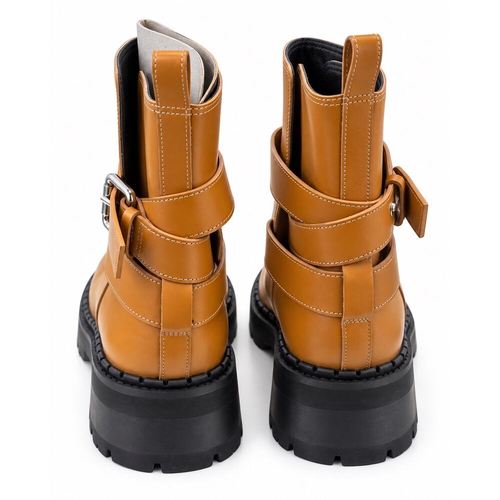 BY FAR Warner Peanut Butter Patent Leather Buckle Ankle Boots EU 39 - Picture 4 of 9